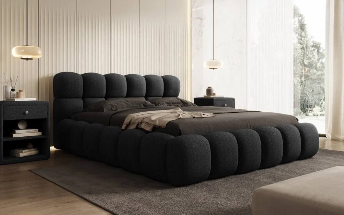 Designer Polsterbett Boston Bouclé mit Stauraum