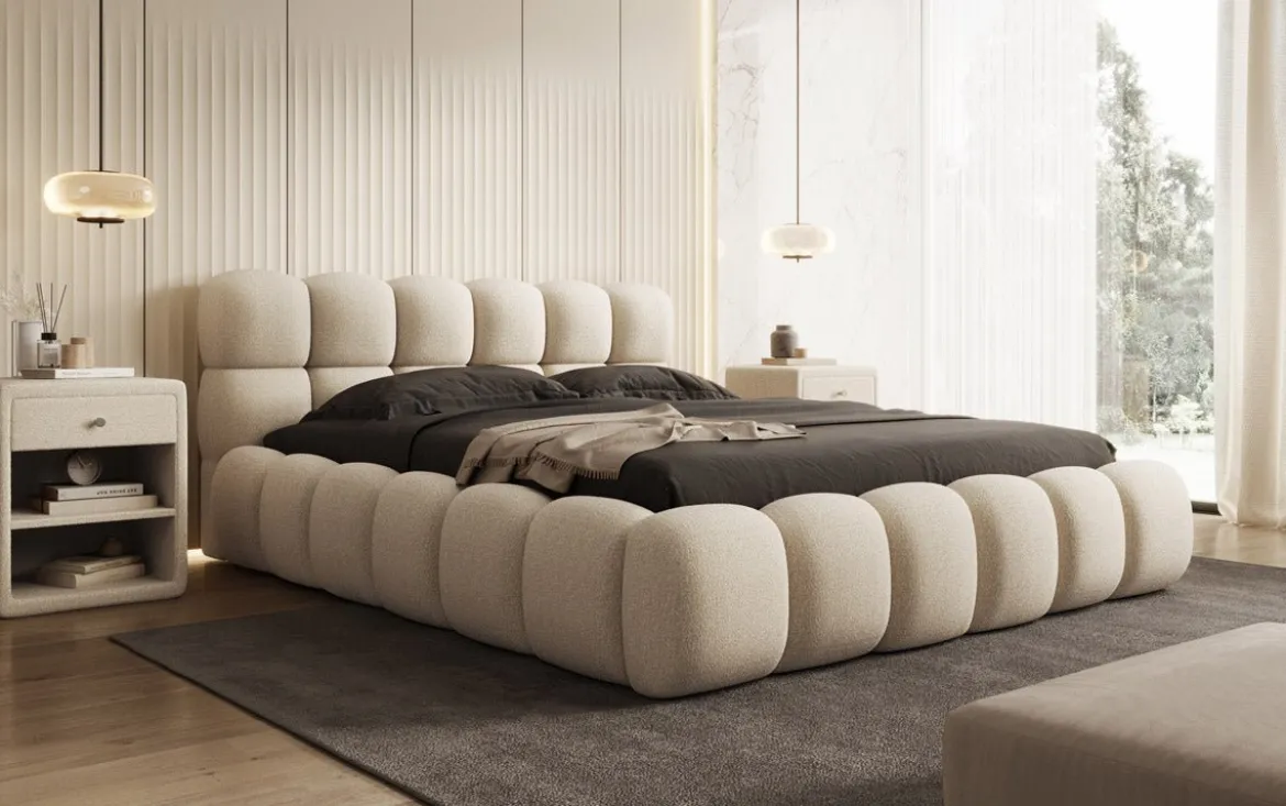 Designer Polsterbett Boston Bouclé mit Stauraum