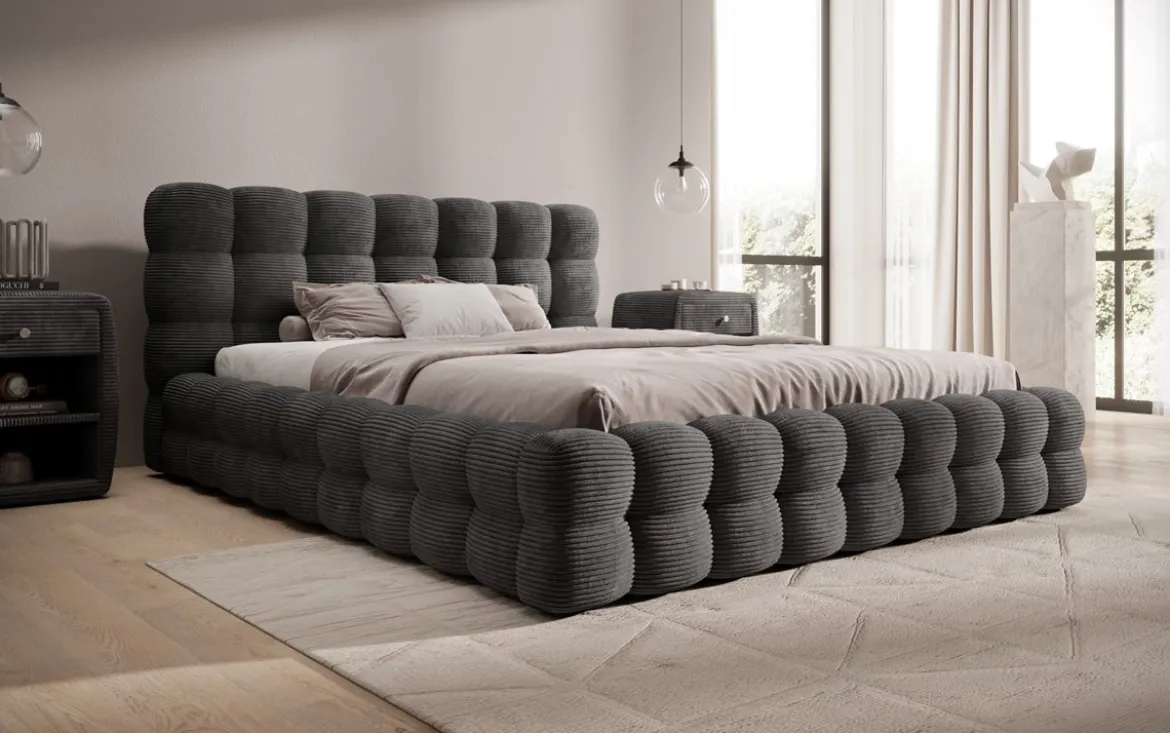 Designer Polsterbett Calimo in Cord mit Stauraum