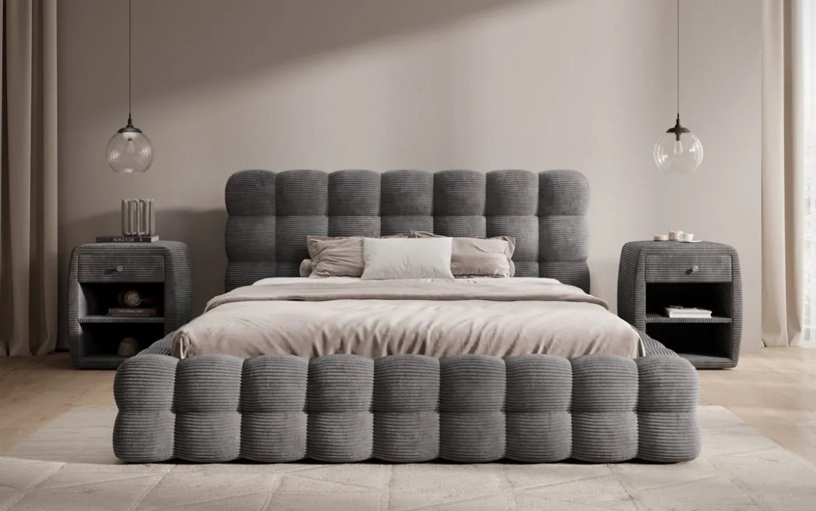Designer Polsterbett Calimo in Cord mit Stauraum