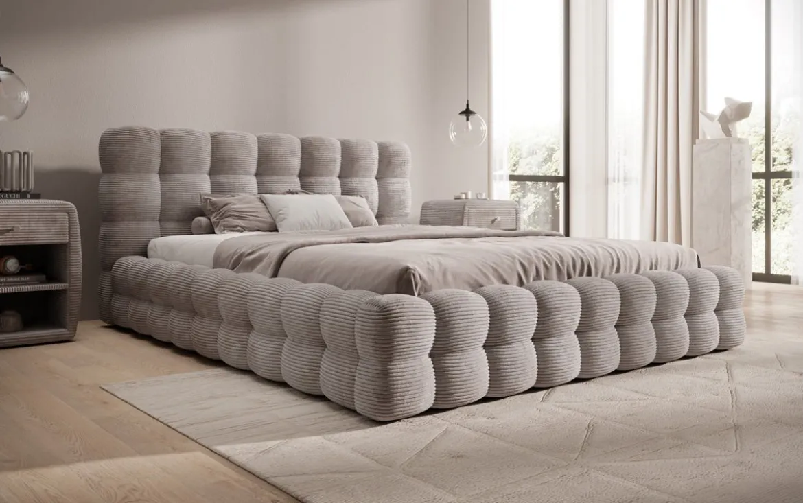 Designer Polsterbett Calimo in Cord mit Stauraum