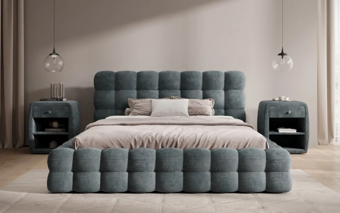 Designer Polsterbett Calimo in Cord mit Stauraum