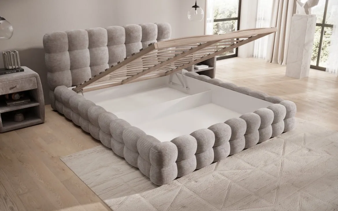 Designer Polsterbett Calimo in Cord mit Stauraum