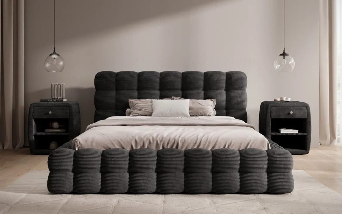 Designer Polsterbett Calimo in Cord mit Stauraum