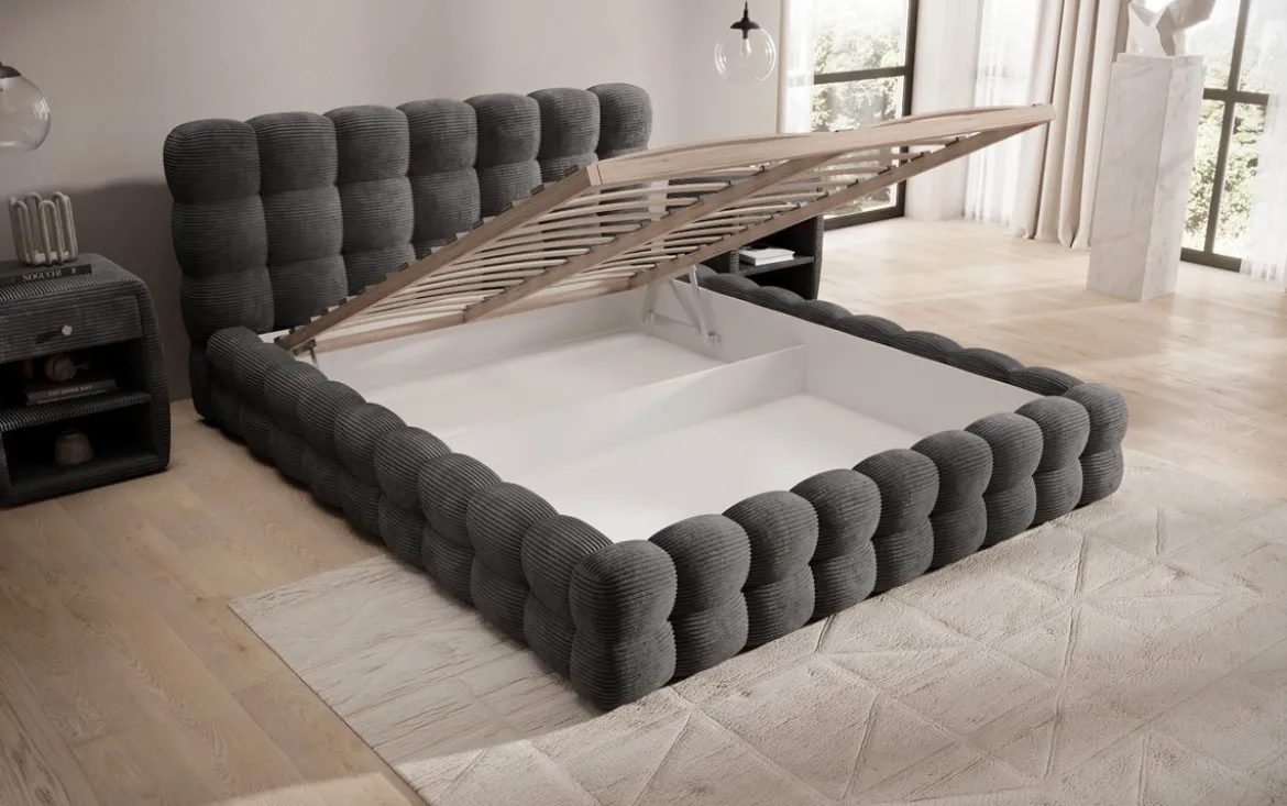 Designer Polsterbett Calimo in Cord mit Stauraum