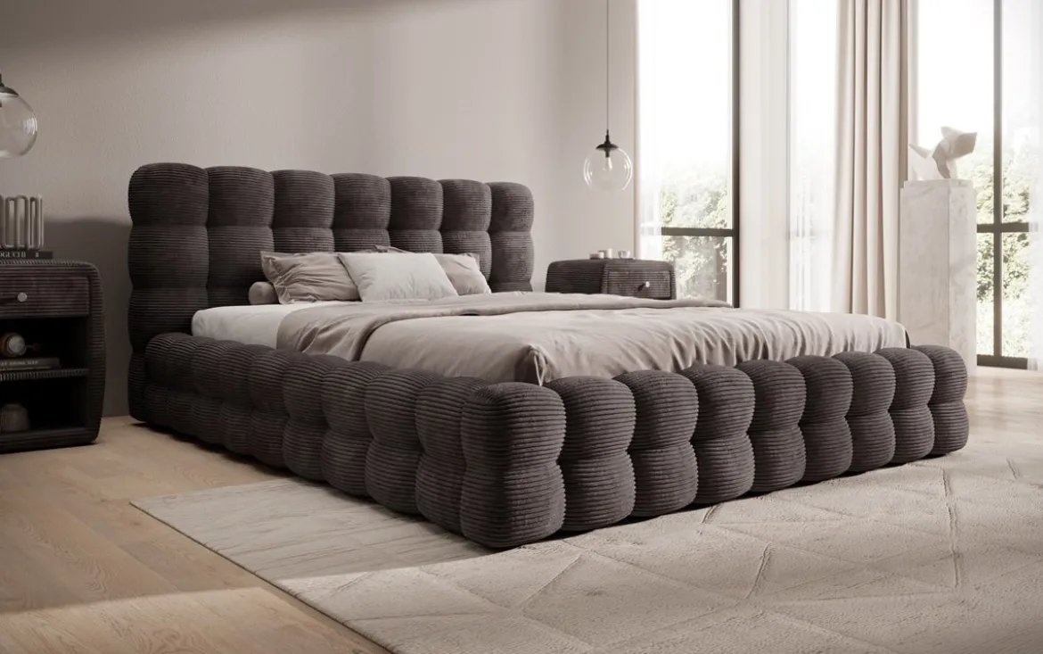 Designer Polsterbett Calimo in Cord mit Stauraum