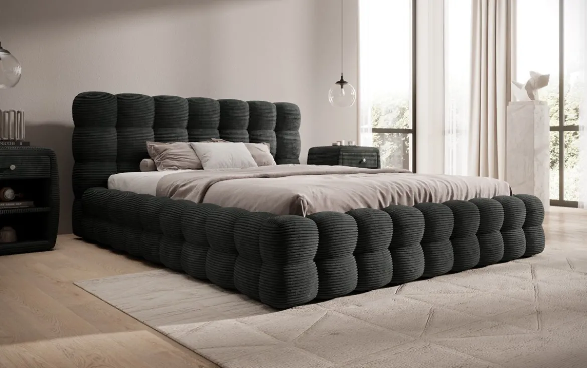 Designer Polsterbett Calimo in Cord mit Stauraum