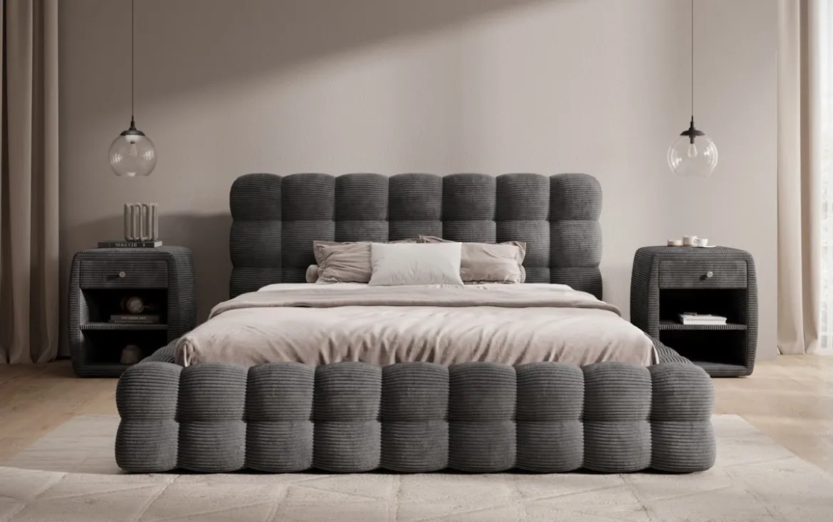 Designer Polsterbett Calimo in Cord mit Stauraum
