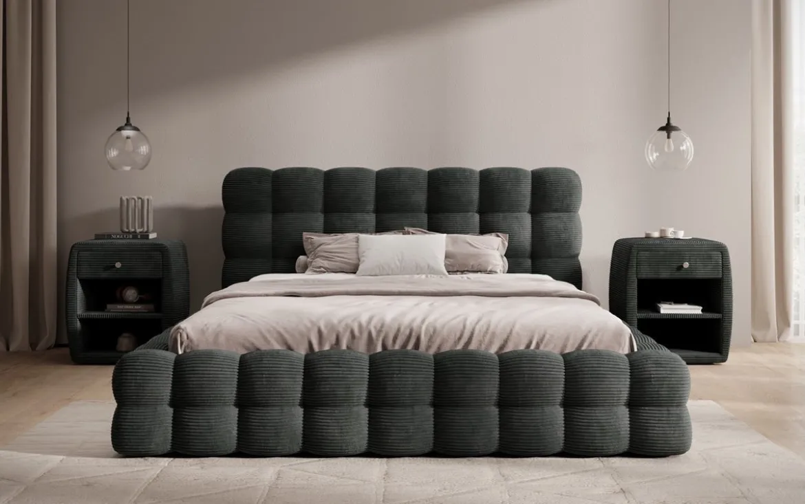 Designer Polsterbett Calimo in Cord mit Stauraum
