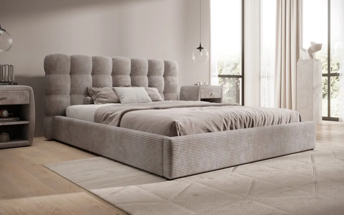 Designer Polsterbett Calivo in Cord mit Stauraum