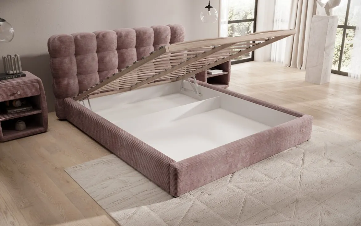 Designer Polsterbett Calivo in Cord mit Stauraum