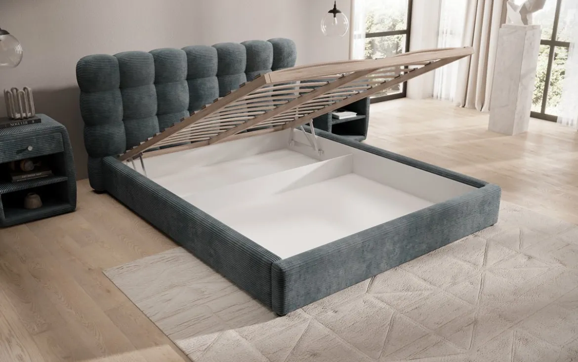 Designer Polsterbett Calivo in Cord mit Stauraum