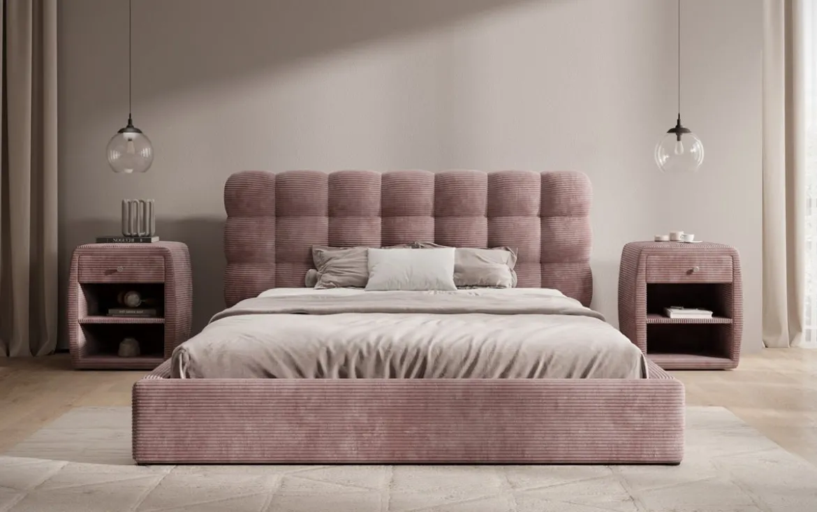 Designer Polsterbett Calivo in Cord mit Stauraum