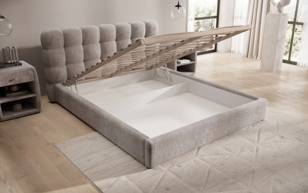 Designer Polsterbett Calivo in Cord mit Stauraum