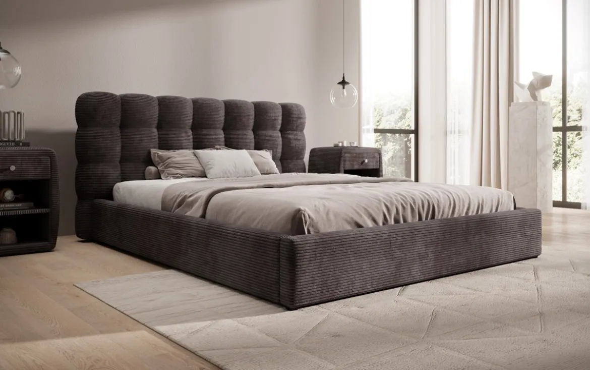 Designer Polsterbett Calivo in Cord mit Stauraum