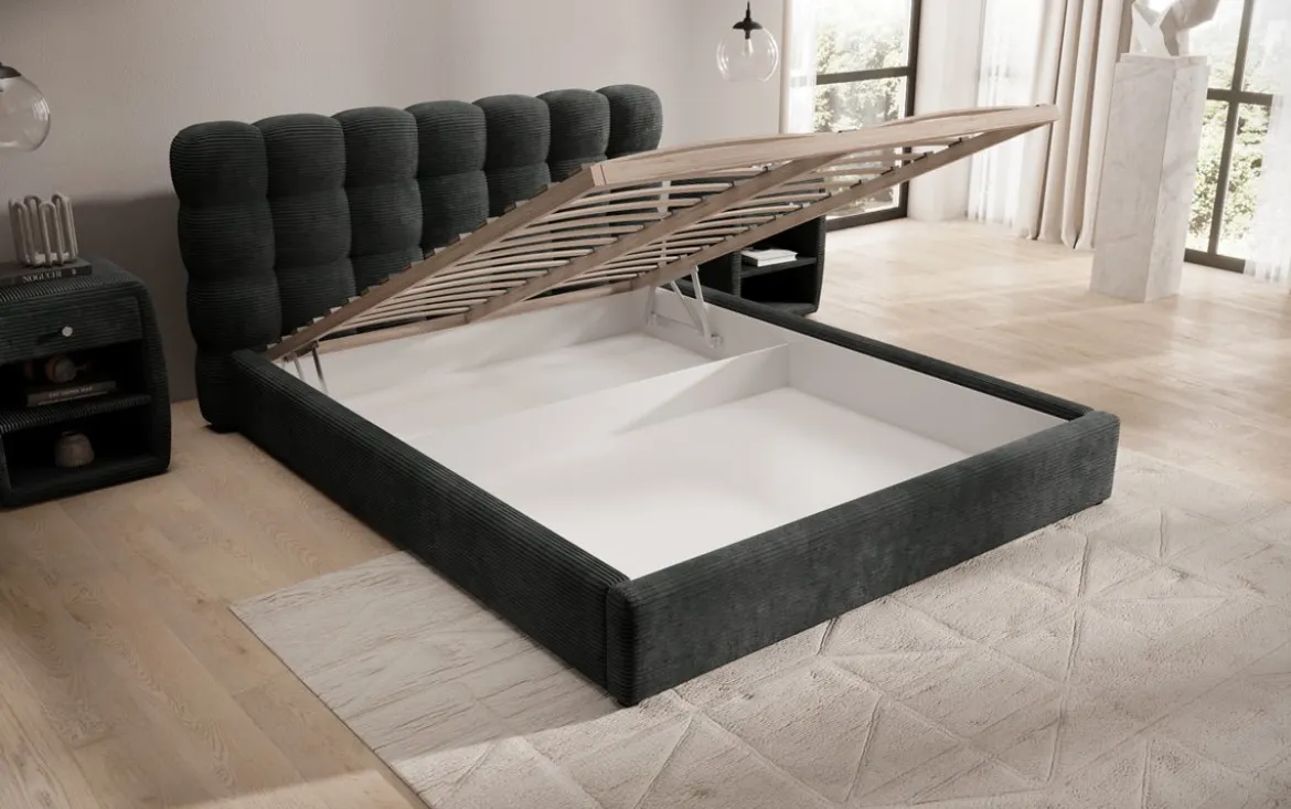 Designer Polsterbett Calivo in Cord mit Stauraum