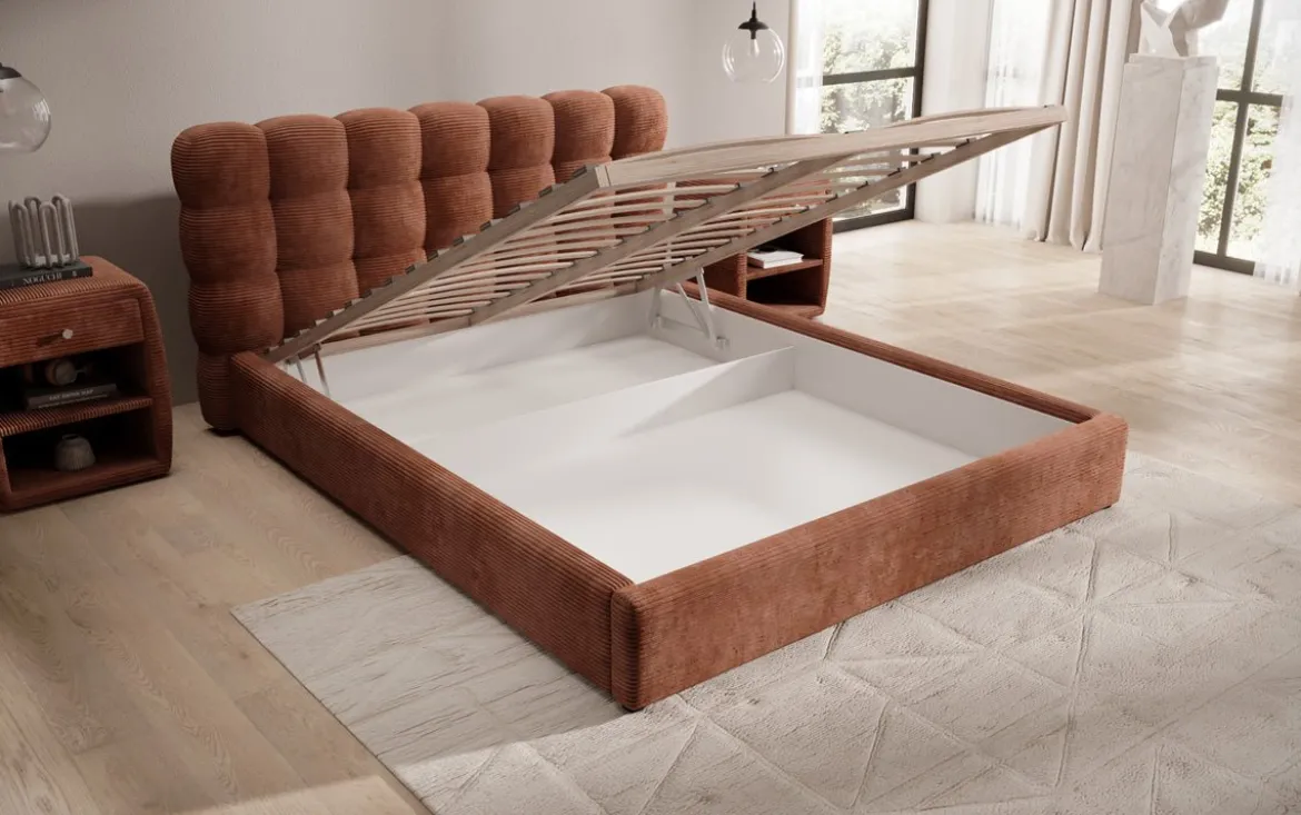 Designer Polsterbett Calivo in Cord mit Stauraum
