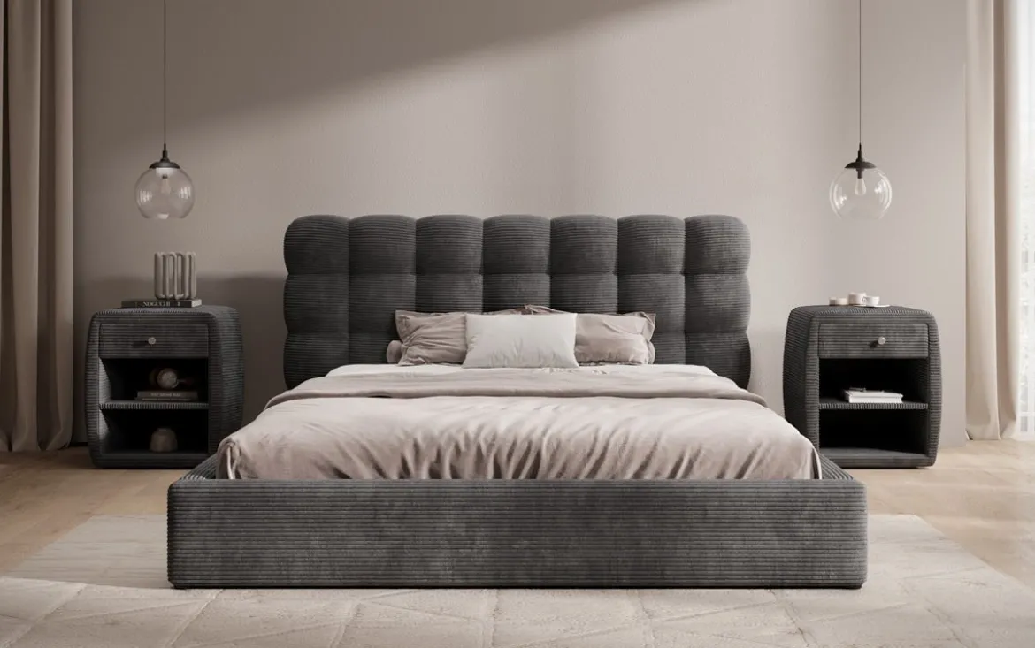 Designer Polsterbett Calivo in Cord mit Stauraum