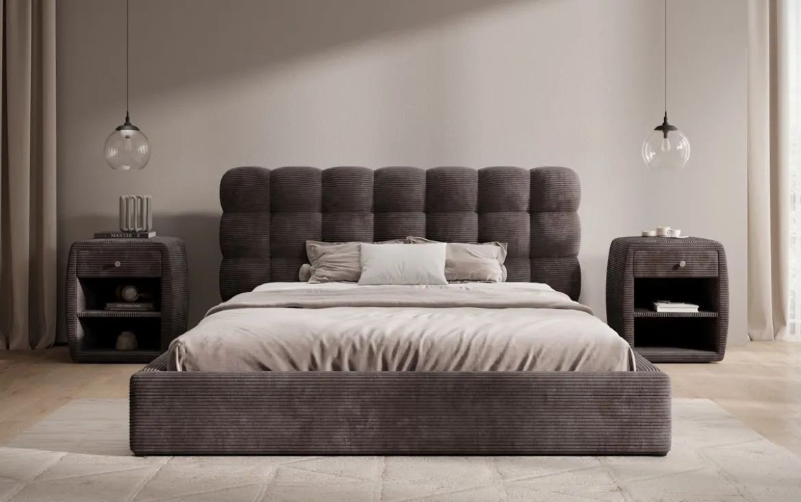 Designer Polsterbett Calivo in Cord mit Stauraum
