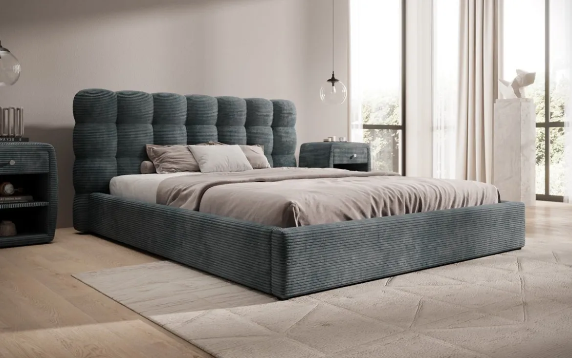 Designer Polsterbett Calivo in Cord mit Stauraum