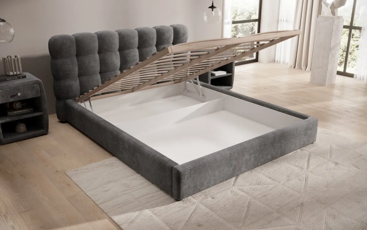 Designer Polsterbett Calivo in Cord mit Stauraum