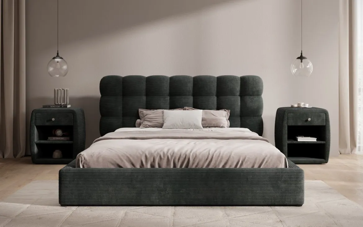 Designer Polsterbett Calivo in Cord mit Stauraum