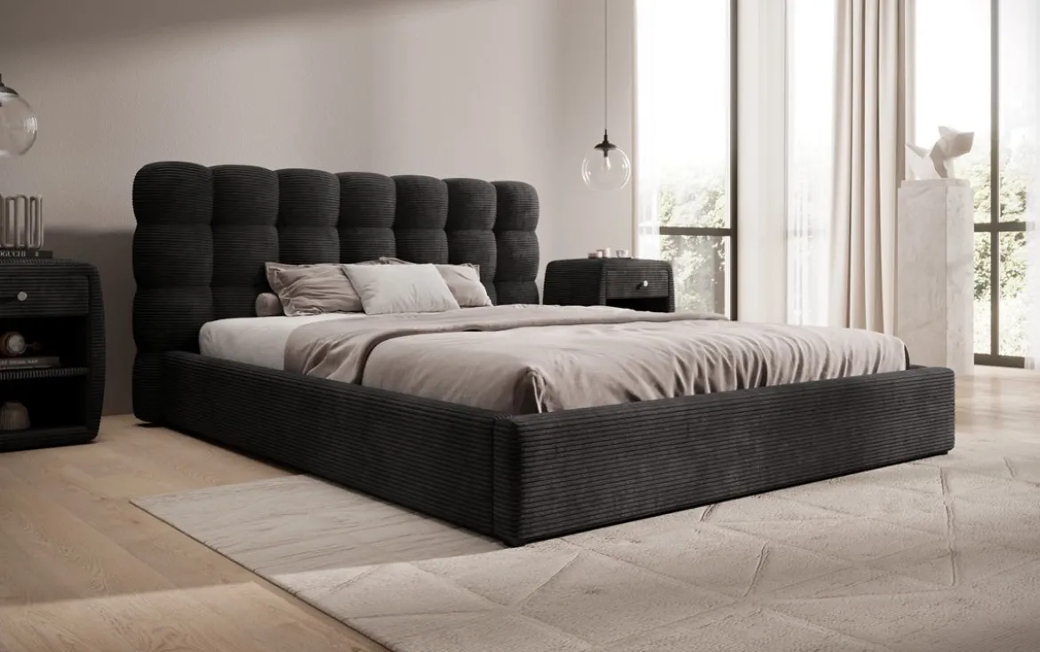 Designer Polsterbett Calivo in Cord mit Stauraum