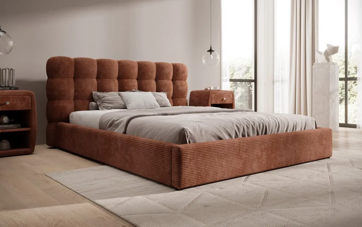 Designer Polsterbett Calivo in Cord mit Stauraum