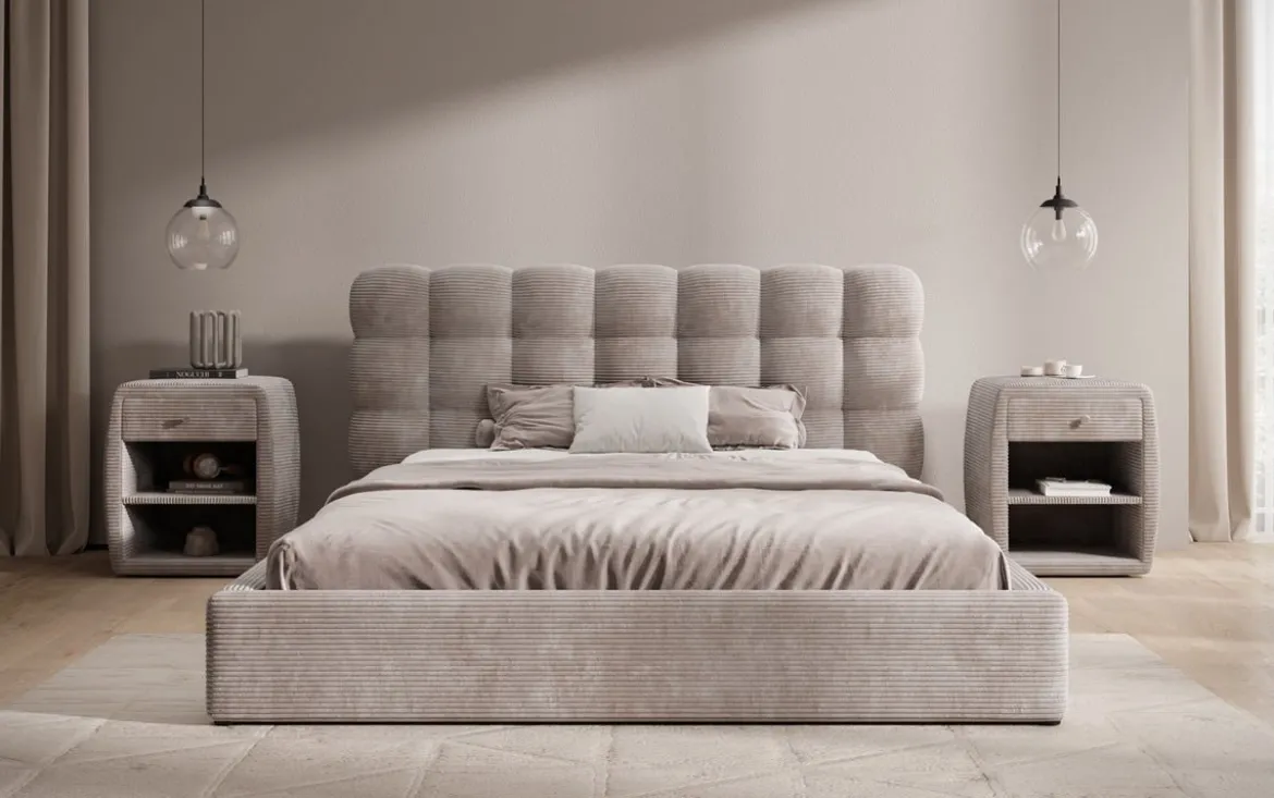 Designer Polsterbett Calivo in Cord mit Stauraum