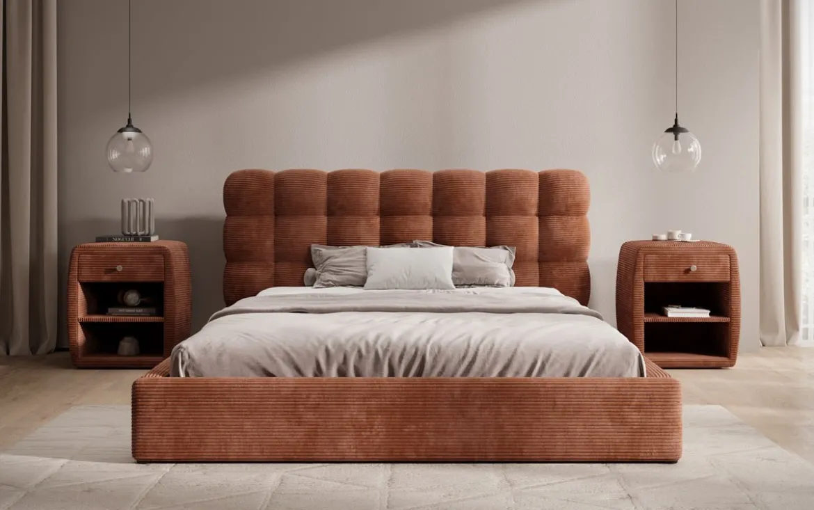 Designer Polsterbett Calivo in Cord mit Stauraum
