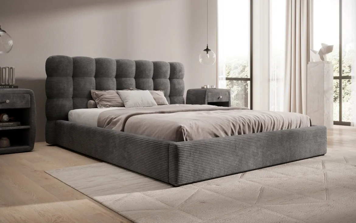 Designer Polsterbett Calivo in Cord mit Stauraum