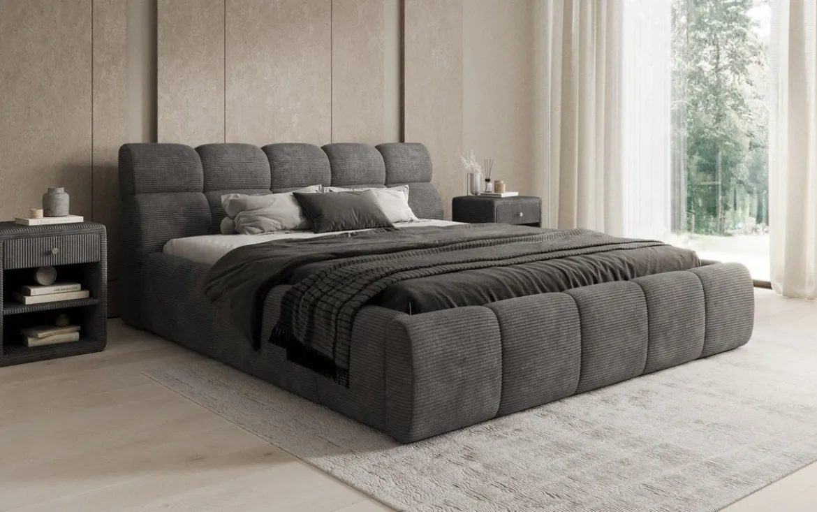 Designer Polsterbett Dallas Cord mit Stauraum