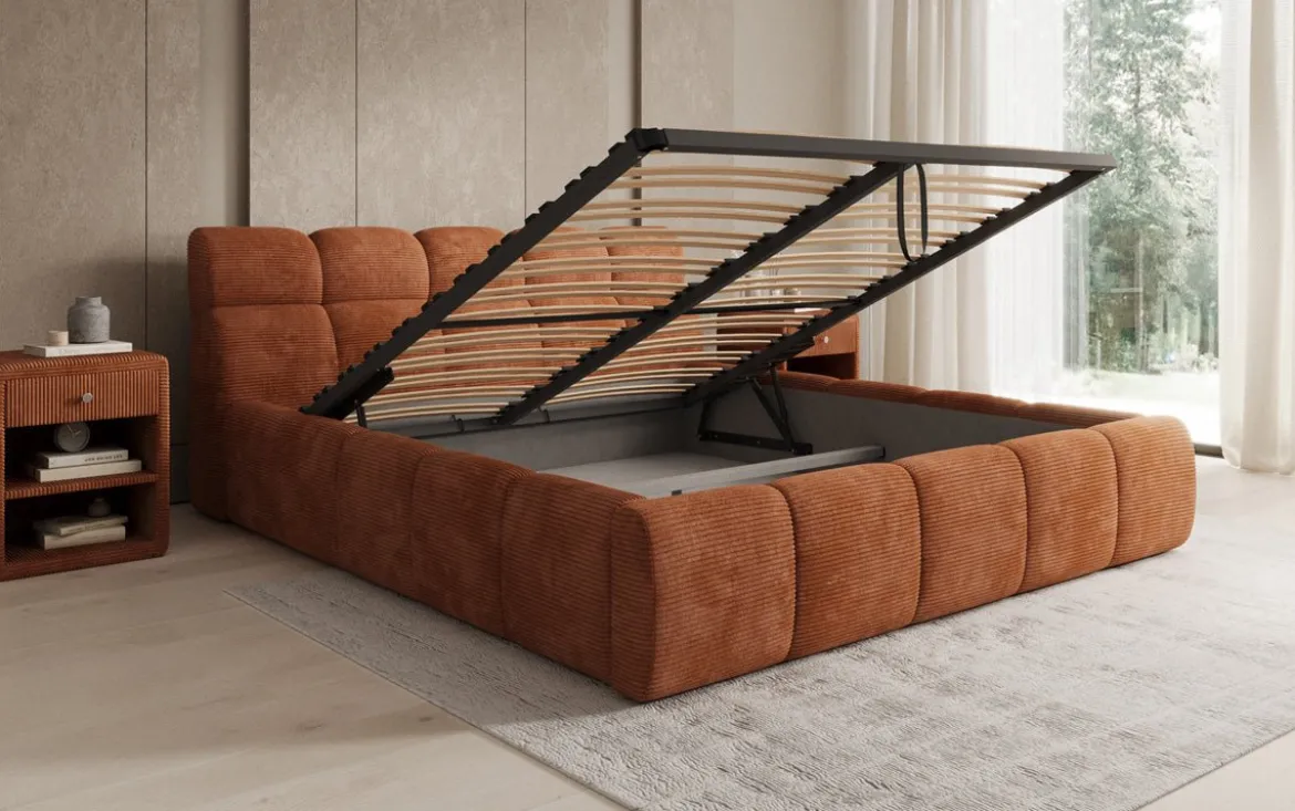 Designer Polsterbett Dallas Cord mit Stauraum