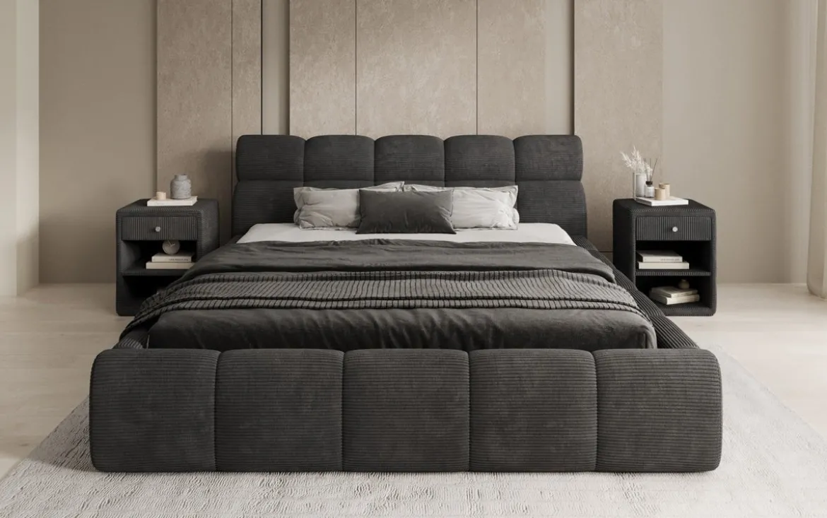 Designer Polsterbett Dallas Cord mit Stauraum