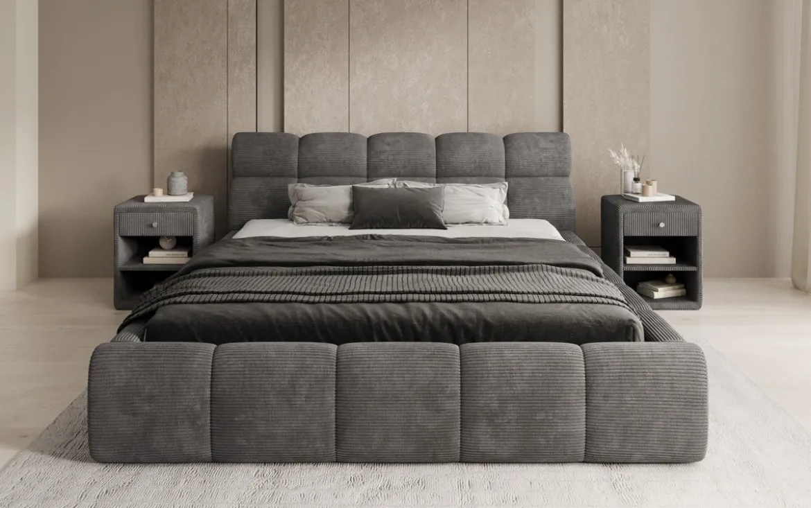 Designer Polsterbett Dallas Cord mit Stauraum