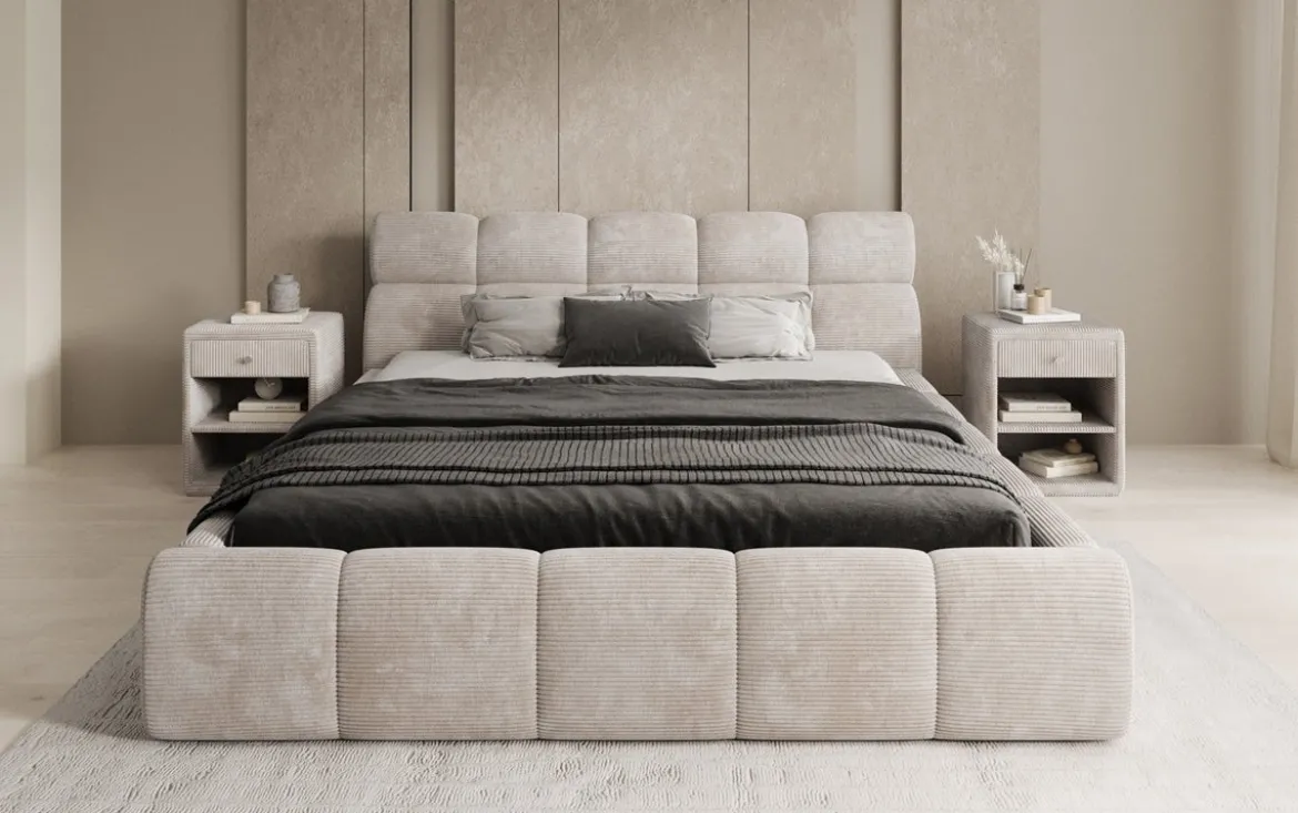 Designer Polsterbett Dallas Cord mit Stauraum