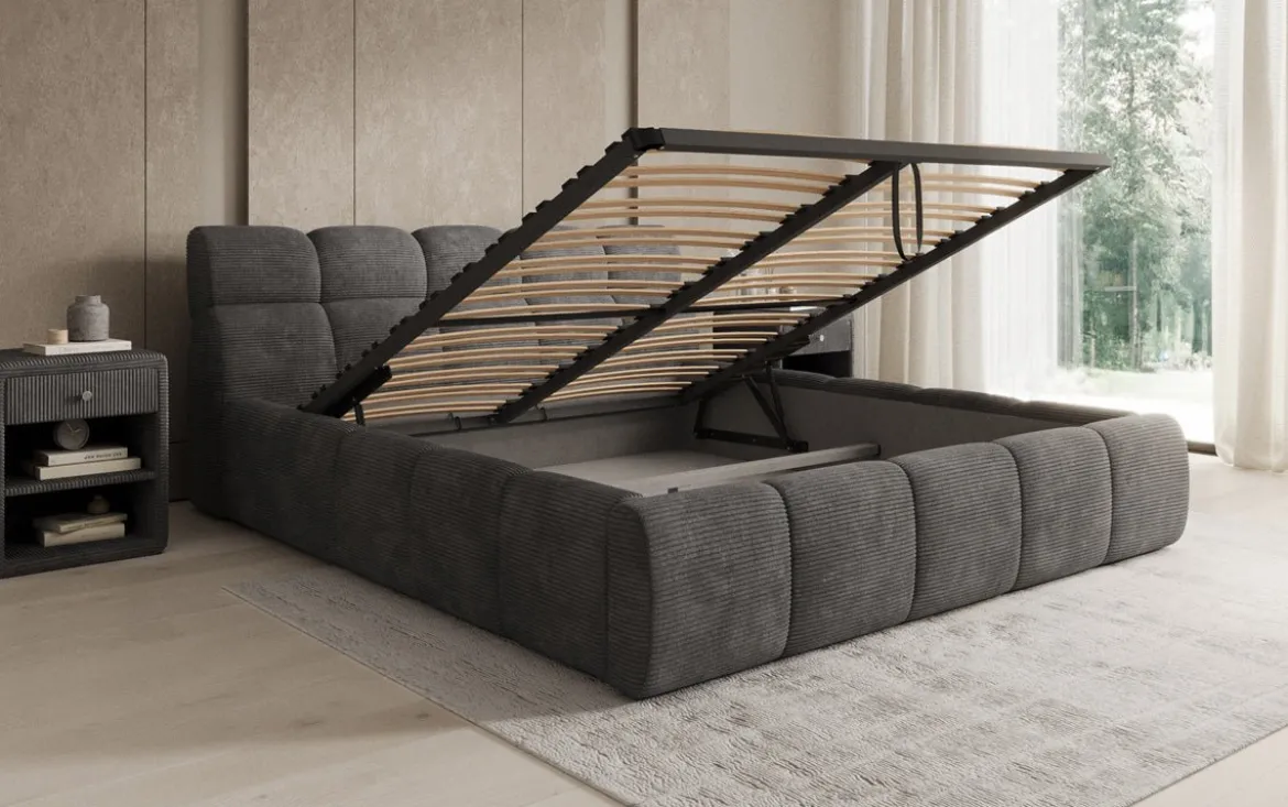 Designer Polsterbett Dallas Cord mit Stauraum
