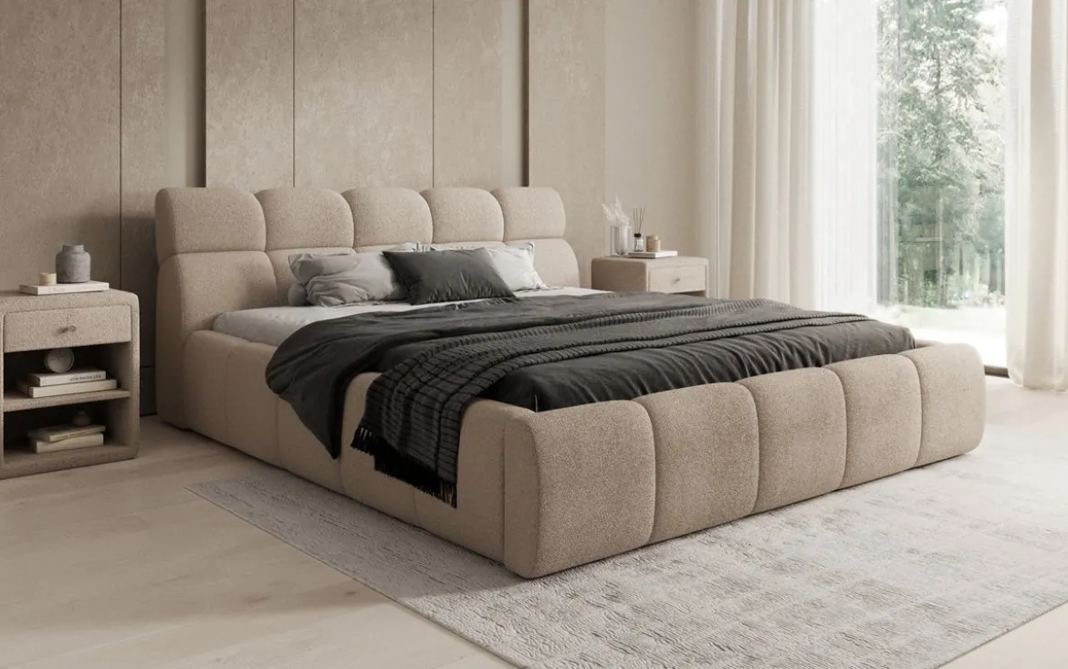 Designer Polsterbett Dallas Bouclé mit Stauraum