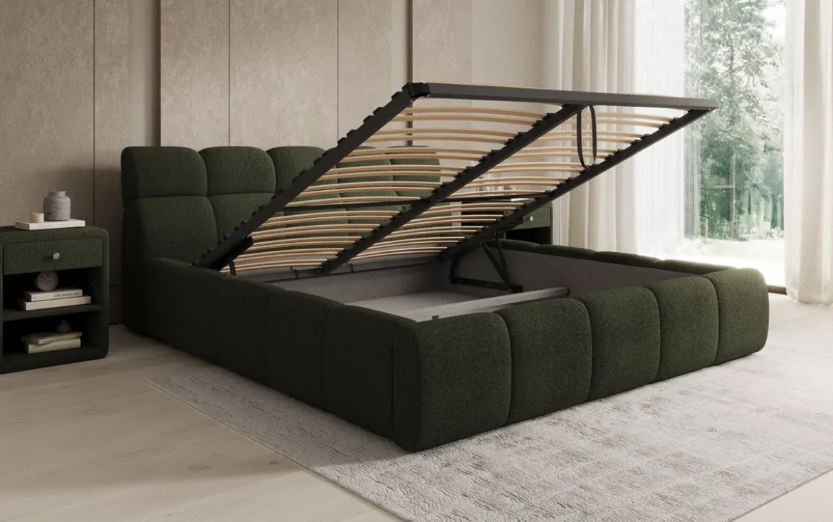 Designer Polsterbett Dallas Bouclé mit Stauraum