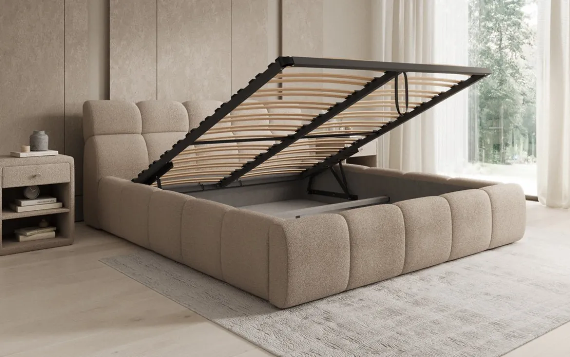 Designer Polsterbett Dallas Bouclé mit Stauraum
