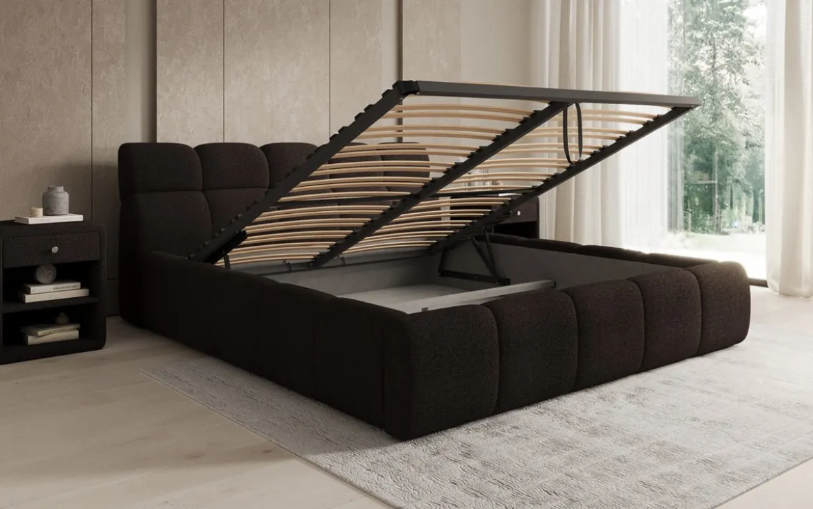 Designer Polsterbett Dallas Bouclé mit Stauraum
