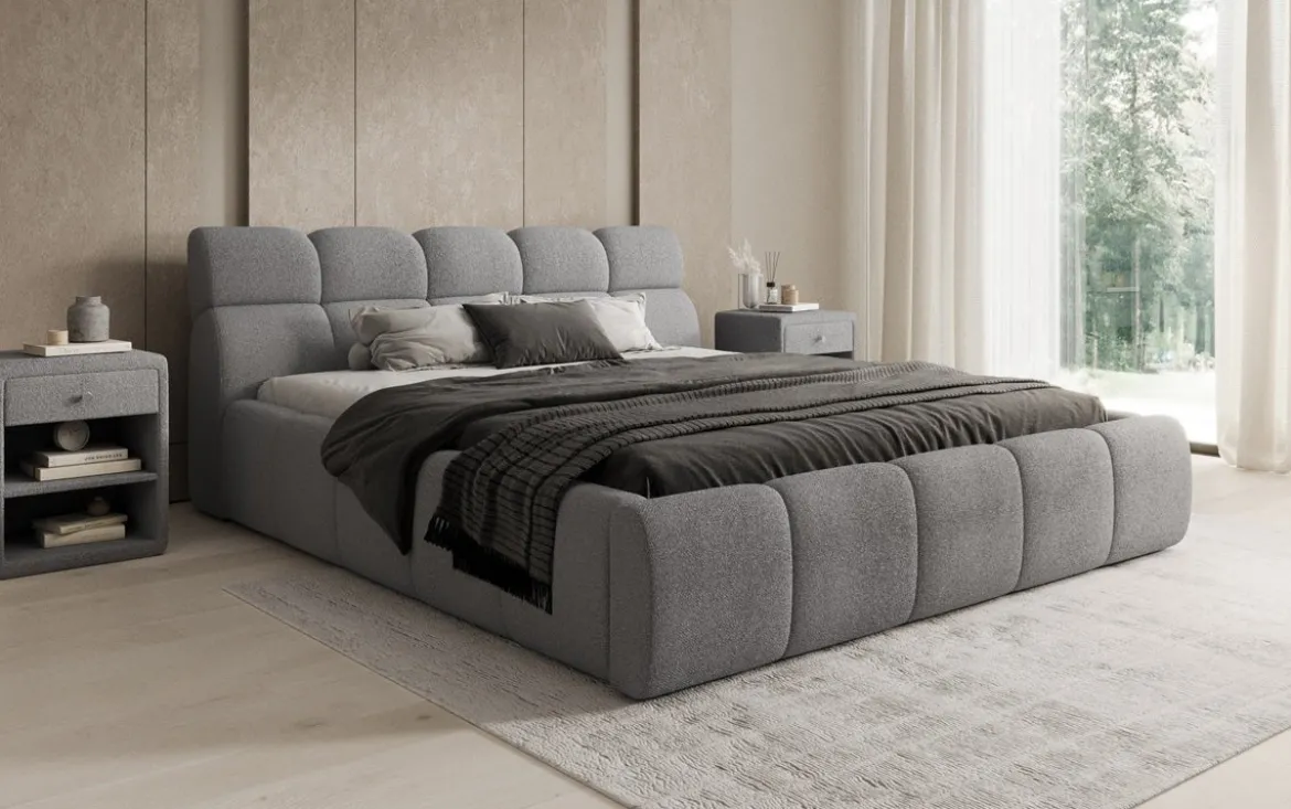 Designer Polsterbett Dallas Bouclé mit Stauraum