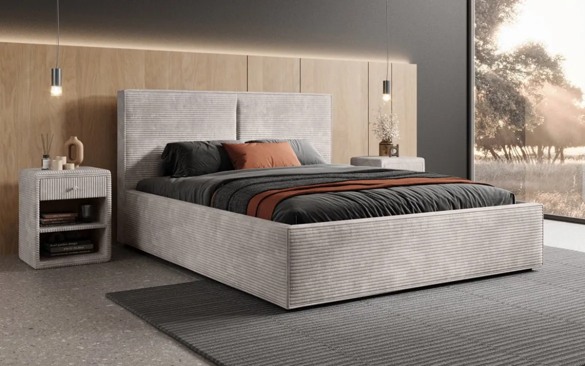 Designer Polsterbett Elara in Cord mit Stauraum