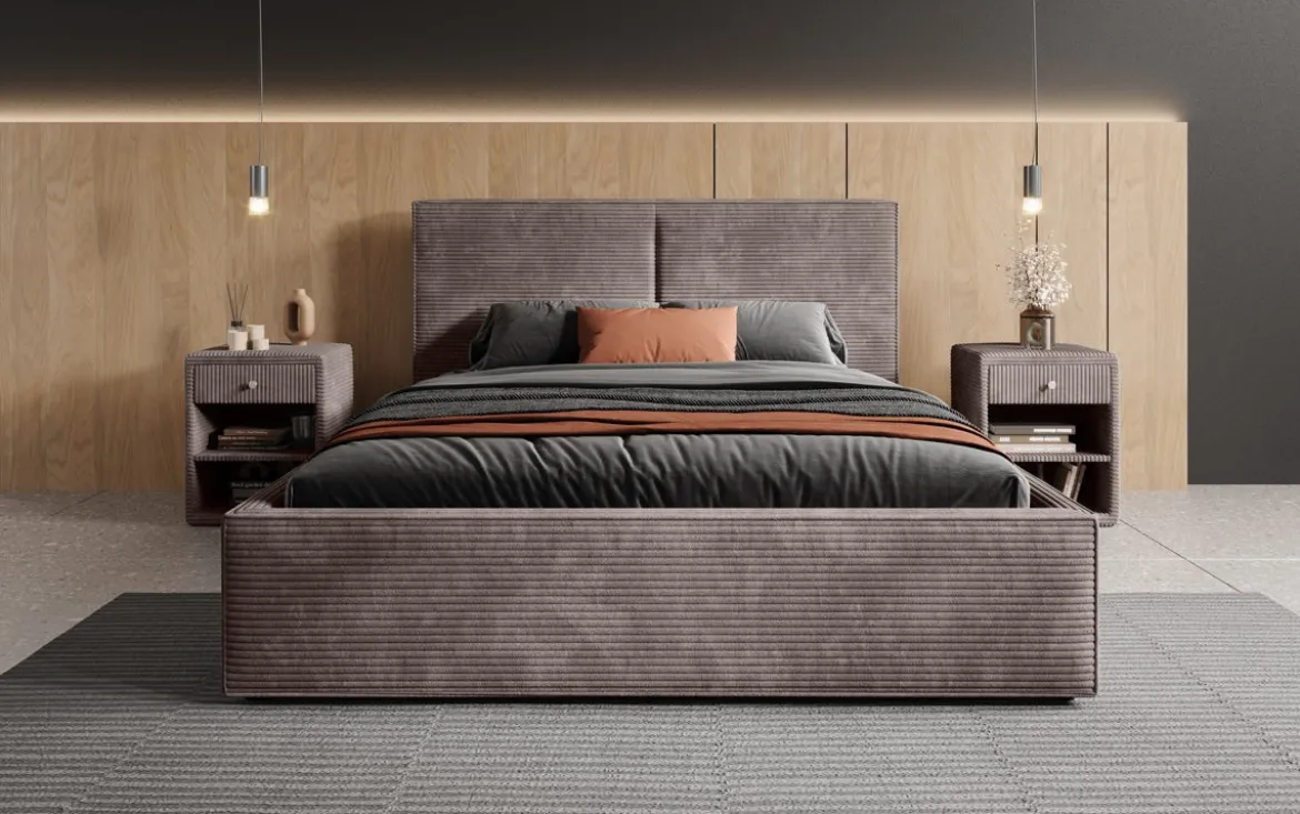 Designer Polsterbett Elara in Cord mit Stauraum