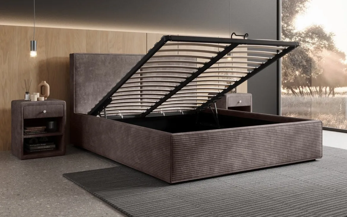 Designer Polsterbett Elara in Cord mit Stauraum