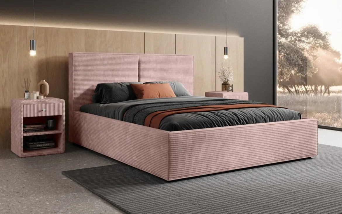 Designer Polsterbett Elara in Cord mit Stauraum
