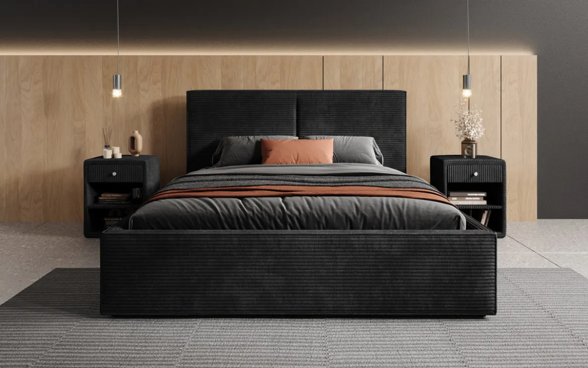 Designer Polsterbett Elara in Cord mit Stauraum