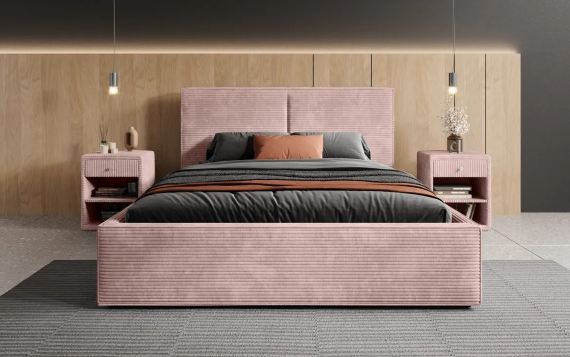 Designer Polsterbett Elara in Cord mit Stauraum
