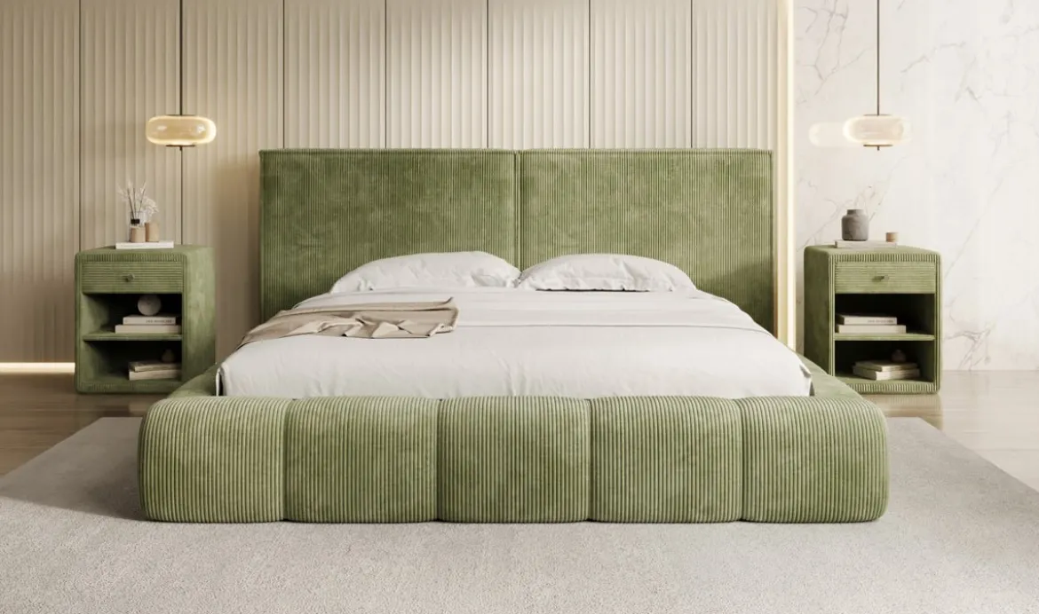 Designer Polsterbett Elise in Cord mit Stauraum