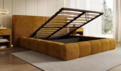 Designer Polsterbett Elise in Cord mit Stauraum